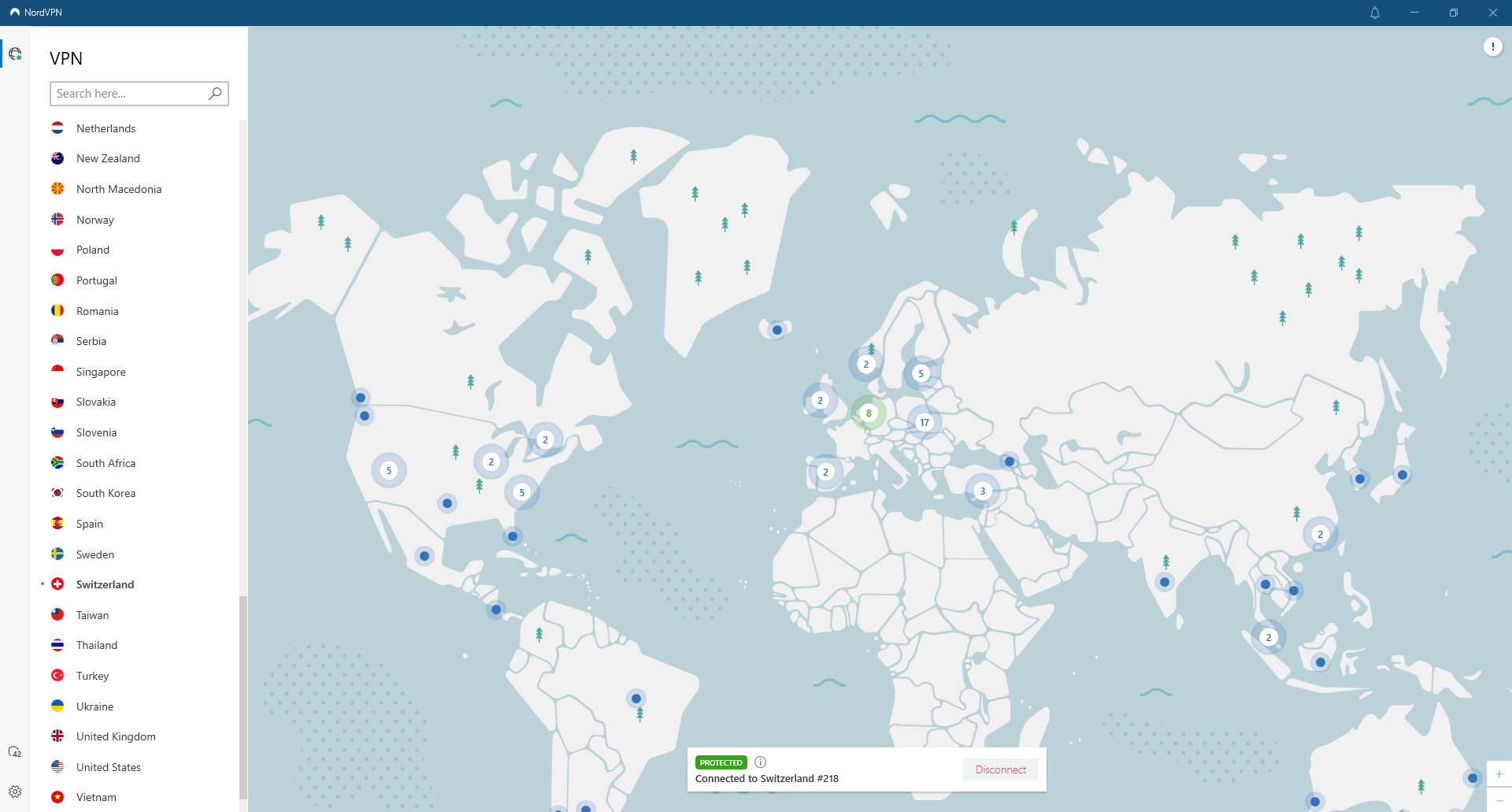 Swiss server connection