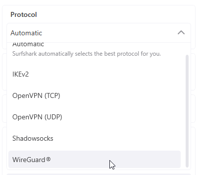 choose wireguard ptotocol for fast speeds