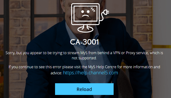 channel 5 blocked vpn message
