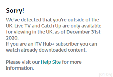 itv hub error message