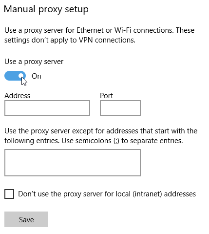 manual proxy setup
