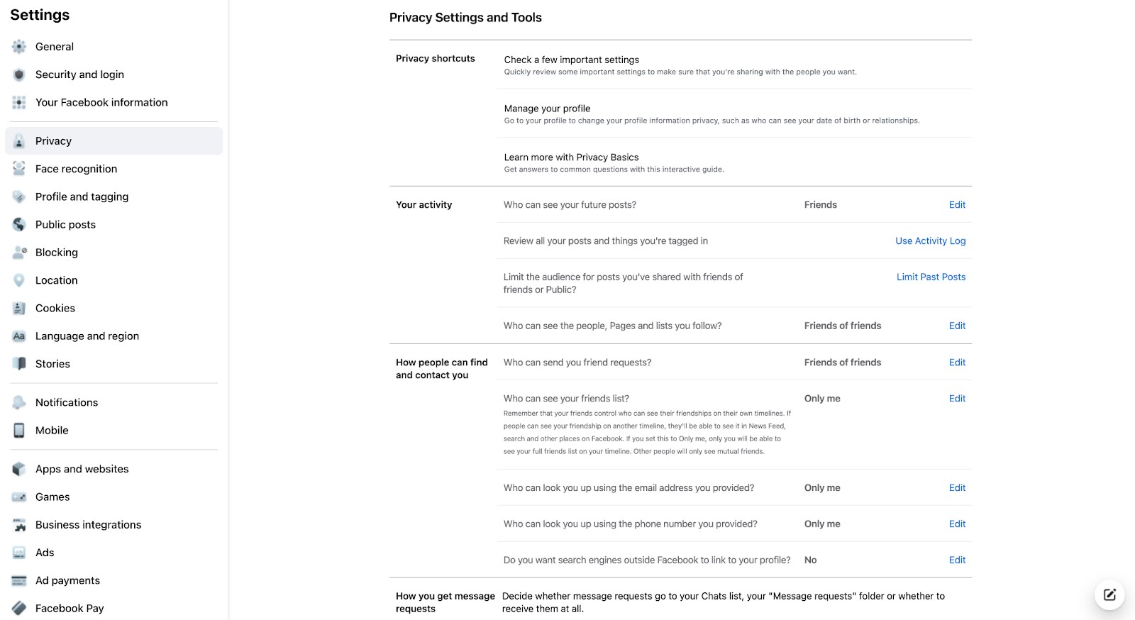 Facebook privacy settings