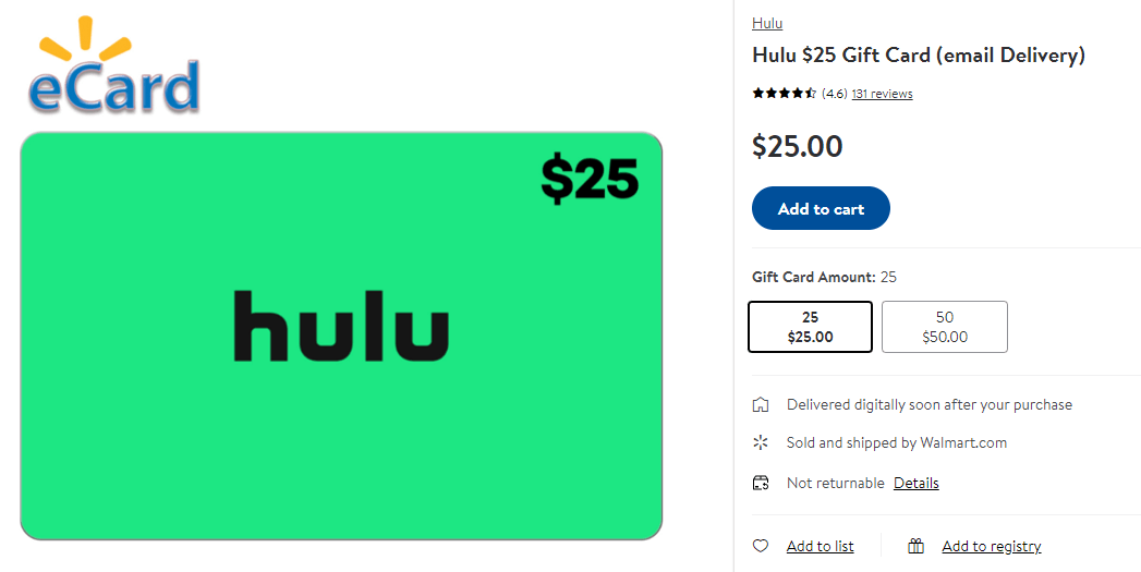 Hulu gift card