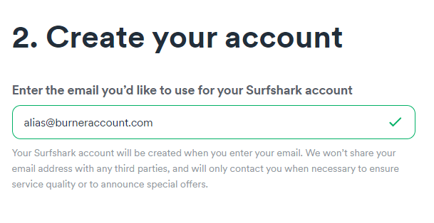 create surfshark account