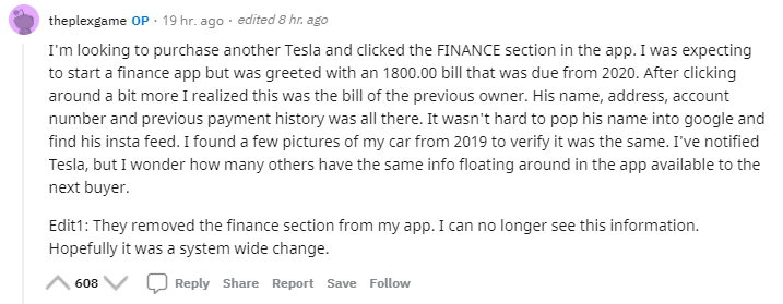 reddit user exposes tesla privacy issue
