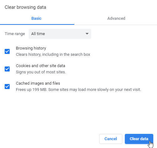 clear data settings section google