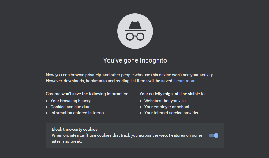 Google Chrome incognito mode